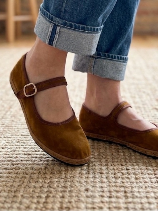 Other Shoes - Women's Mary Jane Velvet Flats - Burnt Orange Brown NWOT
